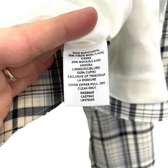 LEWIT Check plaid virgin wool raw edge peplum blazer jacket Sz M - Picture 11 of 11